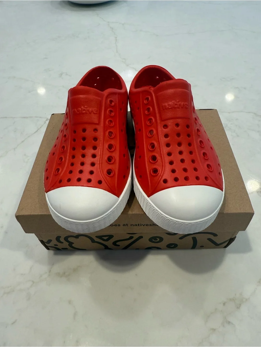 Native Kids Slip-On Shoes in Red with White Toe. Never worn